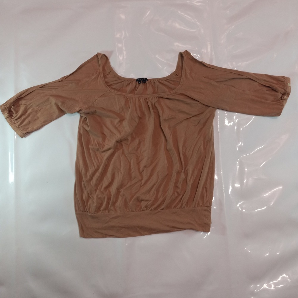 Theory Womens Tan Cold Shoulder Blouson Scoop Neck Top Brown Size Medium